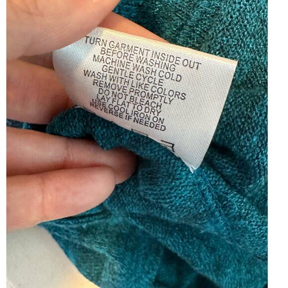 Threads 4 Thoughts teal green long sleeves cowl neck sweater size S - Picture 5 of 14